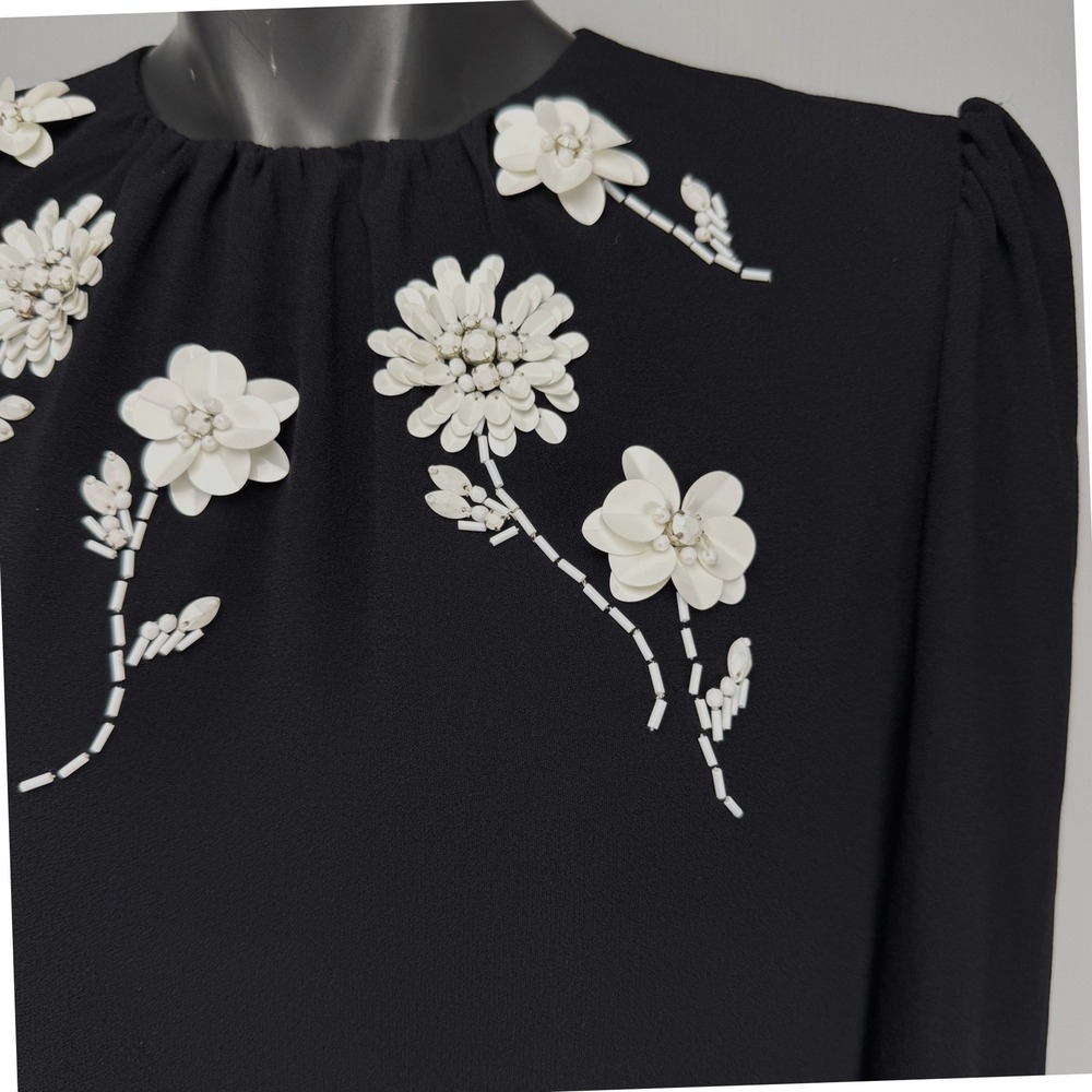 PRADA ASOTV Glamoretti Black Floral Beaded Embellished 3/4 Sleeve Blouse IT 42‎ - Picture 6 of 16